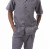 Gray Tone On Tone Check Walking Suit 2 Piece Short Sleeve Set