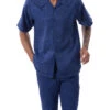 Navy Tone On Tone Windowpane Walking Suit 2 Piece Short Sleeve Set