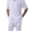 White Tone On Tone Windowpane Walking Suit 2 Piece Short Sleeve Set