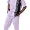 Lavender Vertical Stripe Design Walking Suit 2 Piece Short Sleeve Set