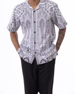 Black Floral Pattern Walking Suit 2 Piece Short Sleeve Set