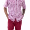 Burgundy Floral Pattern Walking Suit 2 Piece Short Sleeve Set