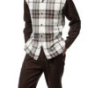 Brown Plaid 2 Piece Long Sleeve Walking Suit Set