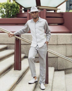 Ash Gray Checkered 2 Piece Long Sleeve Walking Suit Set
