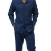 Navy Tone-on-Tone Design 2 Piece Long Sleeve Walking Suit Set