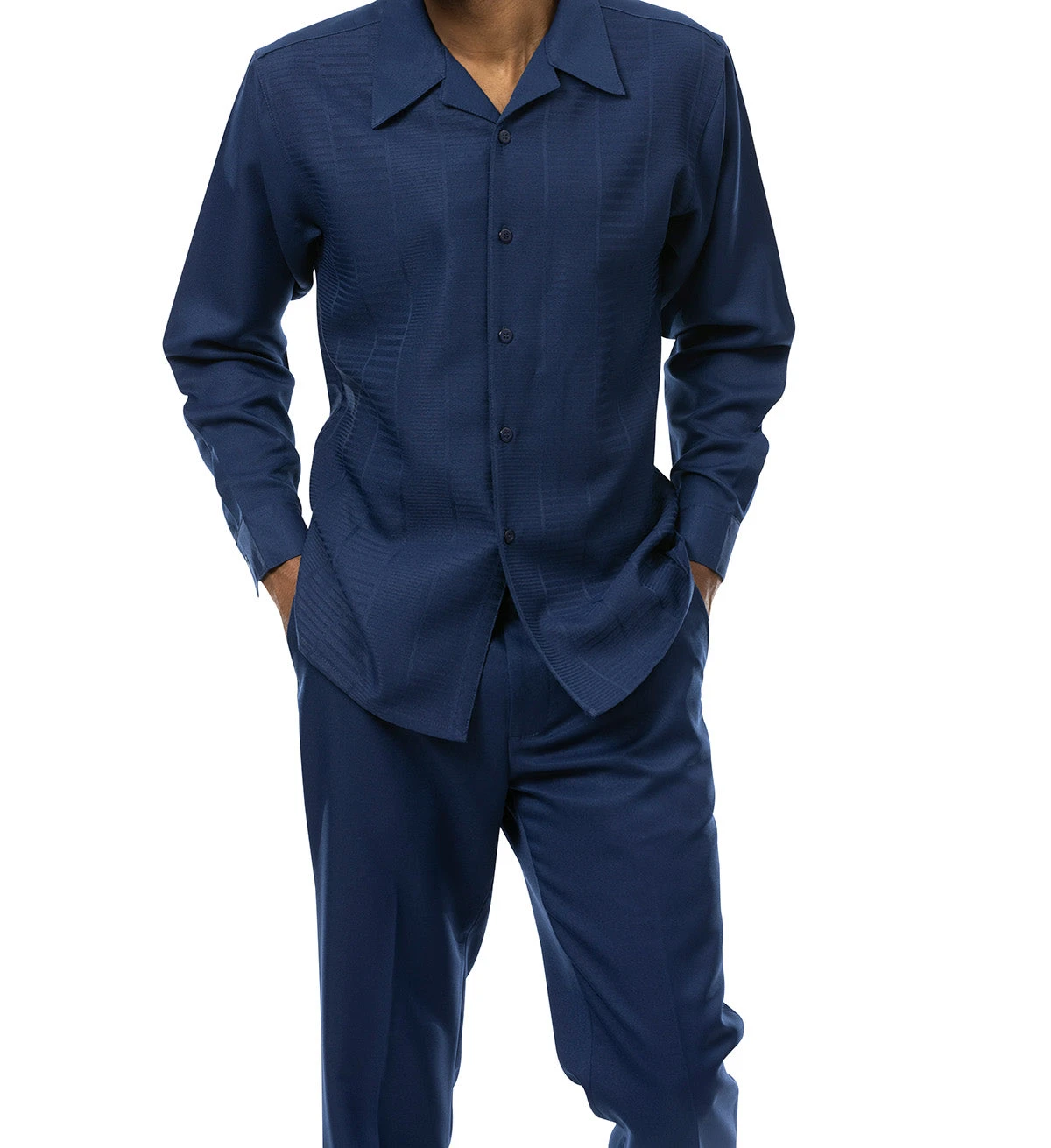 Navy Tone-on-Tone Design 2 Piece Long Sleeve Walking Suit Set 1 Navy Tone-on-Tone Design 2 Piece Long Sleeve Walking Suit Set