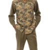 Olive Feather And Paisley Front Design 2 Piece Long Sleeve Walking Suit Set
