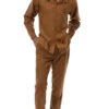 Saddle Brown Tone-on-Tone 2 Piece Long Sleeve Walking Suit Set