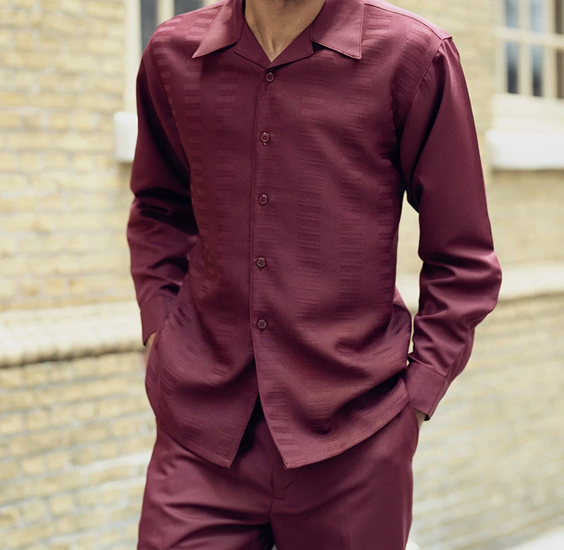 Wine Tone-on-Tone 2 Piece Long Sleeve Walking Suit Set 1 Wine Tone-on-Tone 2 Piece Long Sleeve Walking Suit Set