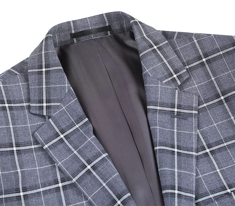 Regular Fit 2 Piece Notch Lapel Suit Gray Check Pattern 4 Regular Fit 2 Piece Notch Lapel Suit Gray Check Pattern - Image 4