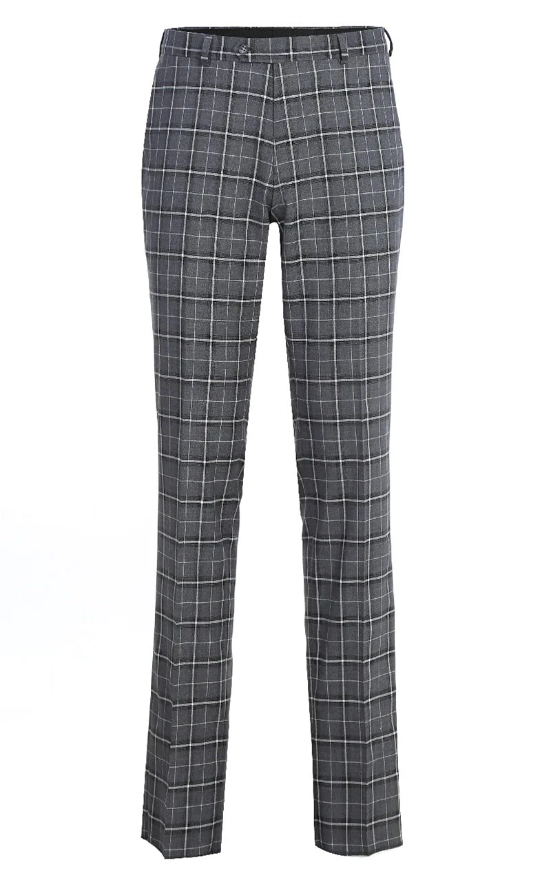 Regular Fit 2 Piece Notch Lapel Suit Gray Check Pattern 2 Regular Fit 2 Piece Notch Lapel Suit Gray Check Pattern - Image 2