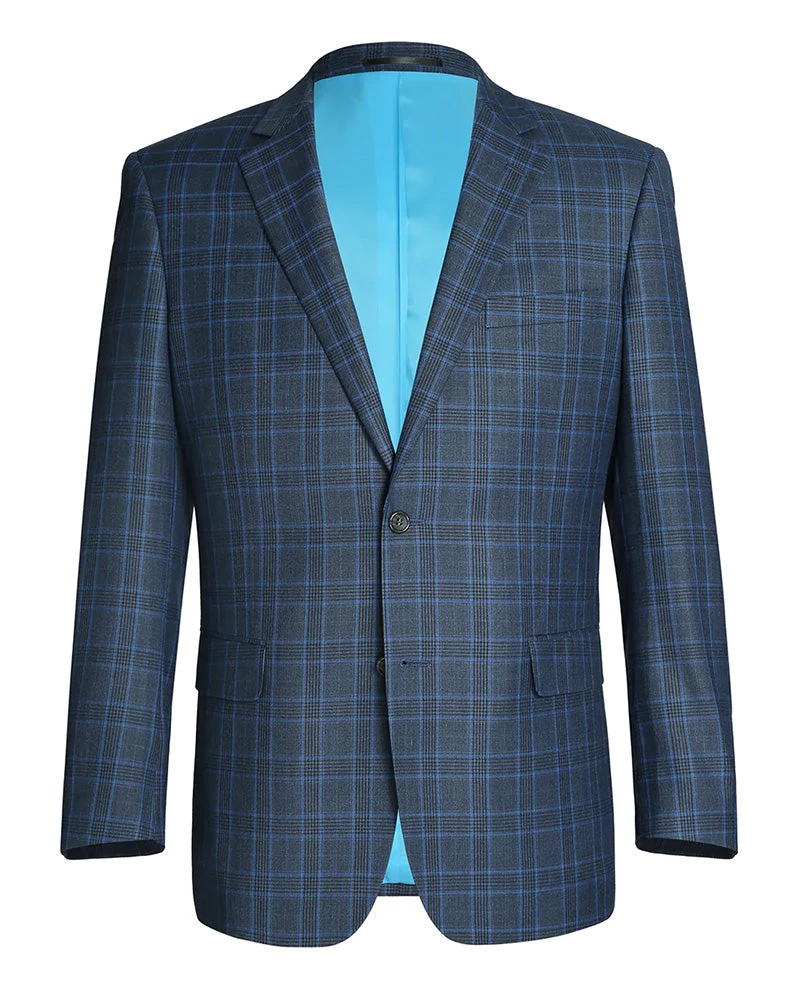 Regular Fit 2 Piece Dress Suit Windowpane In Blue 1 Regular Fit 2 Piece Dress Suit Windowpane In Blue
