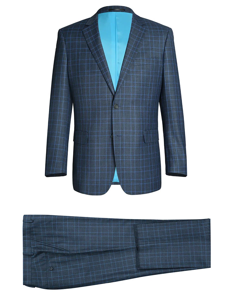 Regular Fit 2 Piece Dress Suit Windowpane In Blue 2 Regular Fit 2 Piece Dress Suit Windowpane In Blue - Image 2