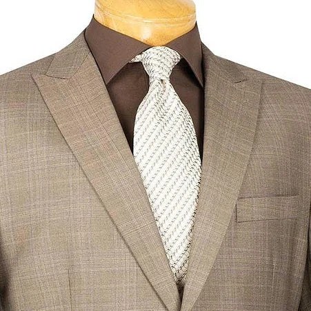 Pompey Collection - Men's Glen Plaid Dress Suit 2 Piece Regular Fit In Tan 3 Pompey Collection - Men's Glen Plaid Dress Suit 2 Piece Regular Fit In Tan - Image 3