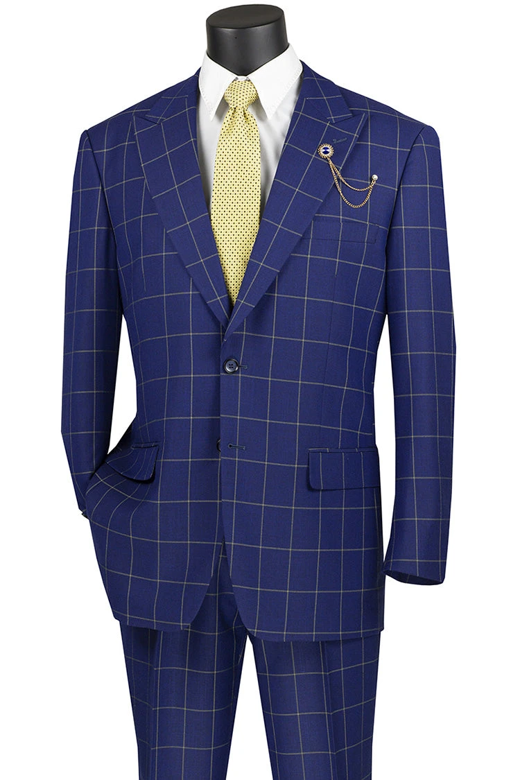(50R) Neptune Collection - Regular Fit Windowpane Suit 2 Piece In Navy 1 (50R) Neptune Collection - Regular Fit Windowpane Suit 2 Piece In Navy