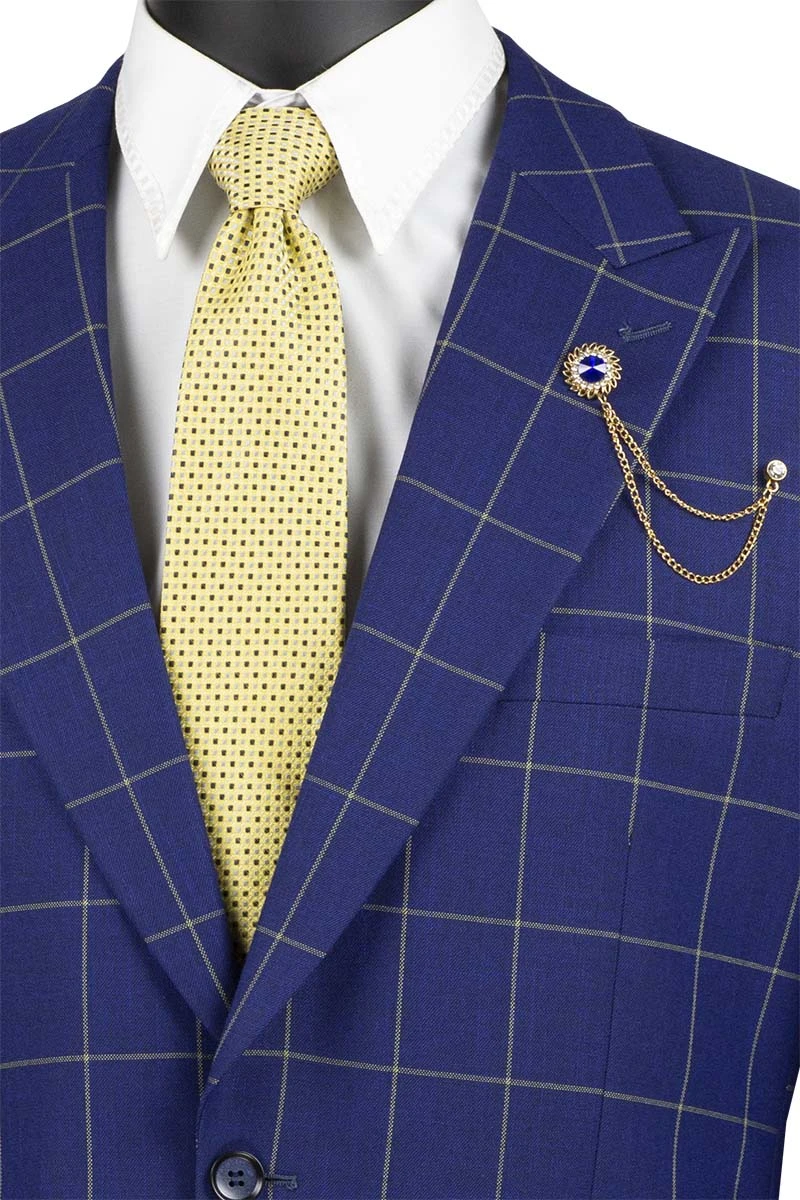 (50R) Neptune Collection - Regular Fit Windowpane Suit 2 Piece In Navy 2 (50R) Neptune Collection - Regular Fit Windowpane Suit 2 Piece In Navy - Image 2