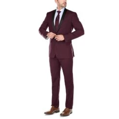 Burgundy 2 Piece Tuxedo Shawl Lapel Slim Fit -Outlet Suit Refined Store 2 2