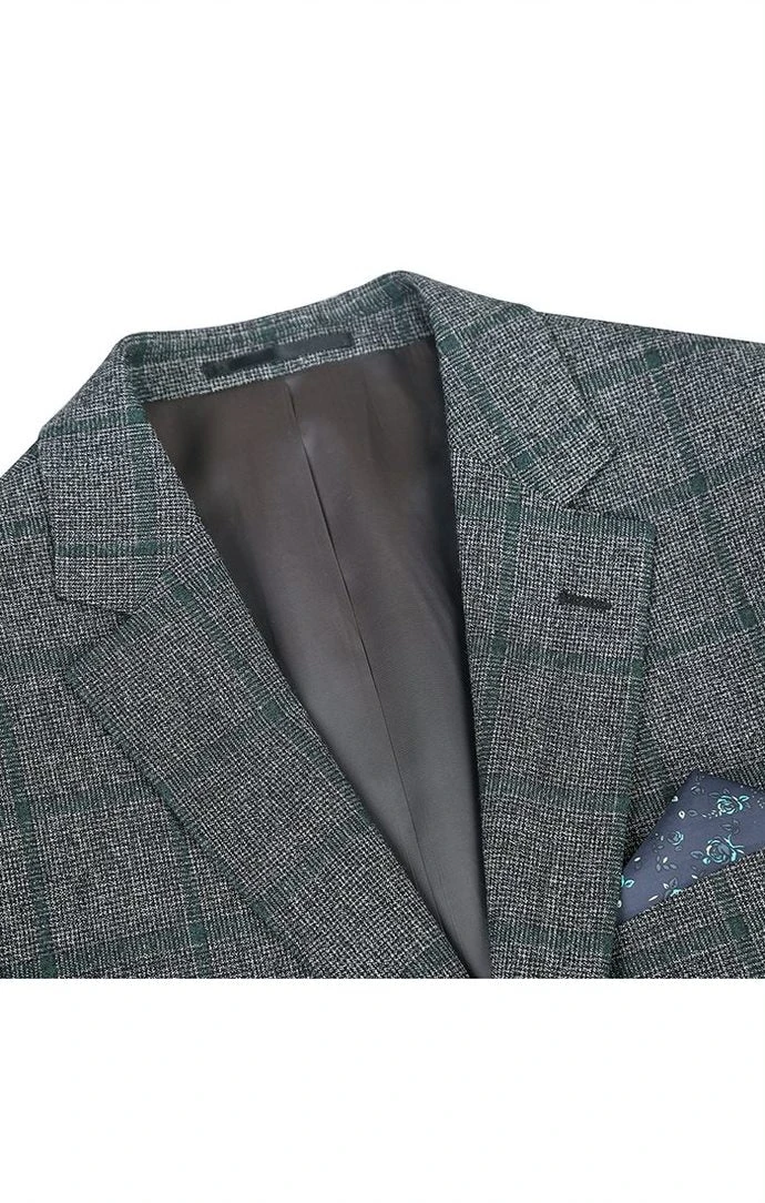 (42R, 44L) Wool Blend Plaid Pattern Regular Fit 2 Button Blazer In Grayish Brown 2 (42R, 44L) Wool Blend Plaid Pattern Regular Fit 2 Button Blazer In Grayish Brown - Image 2