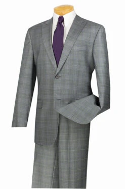 Pompey Collection - Men's Glen Plaid Dress Suit 2 Piece Regular Fit In Gray