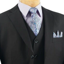 (36S) Avalon Collection - Regular Fit Men's Suit 3 Button 3 Piece Black -Outlet Suit Refined Store 3TR 3 BLACK 15 3