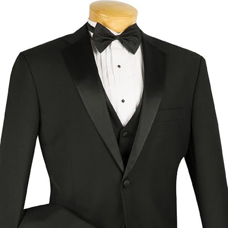 Santorini Collection - Regular Fit Black Tuxedo 4 Piece With Vest Bow Tie 2 Santorini Collection - Regular Fit Black Tuxedo 4 Piece With Vest Bow Tie - Image 2
