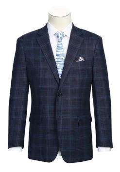 Wool Blend Regular Fit Stretch Checked Blazer In Navy