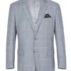 100% Wool Windowpane Pattern Regular Fit 2 Button Blazer In Stone Blue