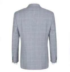 100% Wool Windowpane Pattern Regular Fit 2 Button Blazer In Stone Blue 9 100% Wool Windowpane Pattern Regular Fit 2 Button Blazer In Stone Blue -Outlet Suit Refined Store 4Z8A5289