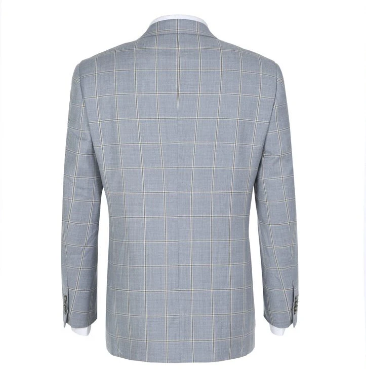 100% Wool Windowpane Pattern Regular Fit 2 Button Blazer In Stone Blue 5 100% Wool Windowpane Pattern Regular Fit 2 Button Blazer In Stone Blue - Image 5