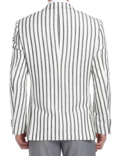 Black Striped Linen Blend Slim Fit 2 Button Blazer -Outlet Suit Refined Store 4Z8A7408 S