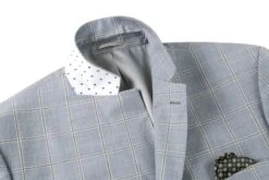 100% Wool Windowpane Pattern Regular Fit 2 Button Blazer In Stone Blue 7 100% Wool Windowpane Pattern Regular Fit 2 Button Blazer In Stone Blue -Outlet Suit Refined Store 4Z8A7615