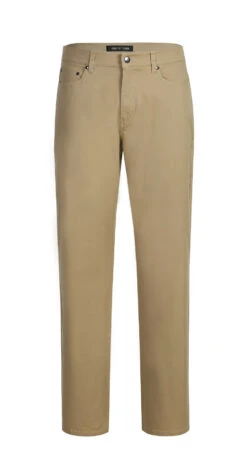 Stretch Cotton Flat Front Pants Straight Legs In Khaki