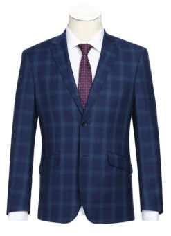 Classic Wool Regular Fit 2 Piece Checked Dress Suit In Blue