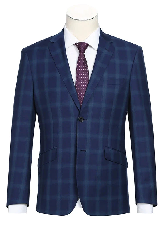 Classic Wool Regular Fit 2 Piece Checked Dress Suit In Blue 1 Classic Wool Regular Fit 2 Piece Checked Dress Suit In Blue