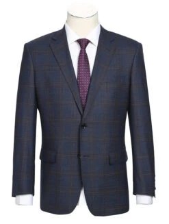 Classic Regular Fit 3-Piece Wool Stretch Checked Suits In Chocolate