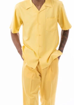 Men's 2 Piece Walking Suit Summer Short Sleeves In Canary Yellow