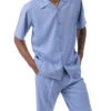 Men's 2 Piece Walking Suit Summer Short Sleeves In Carolina Blue