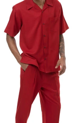 Men's 2 Piece Walking Suit Summer Short Sleeves In Cranberry
