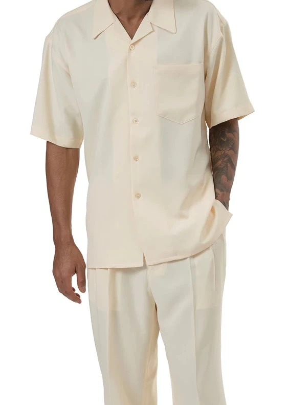 Men's 2 Piece Walking Suit Summer Short Sleeves In Butter 1 Men's 2 Piece Walking Suit Summer Short Sleeves In Butter