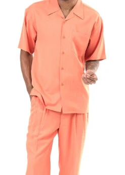 Men's 2 Piece Walking Suit Summer Short Sleeves In Coral