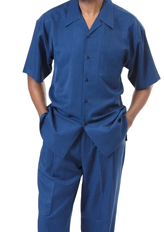 Men's 2 Piece Walking Suit Summer Short Sleeves In Sapphire 1 Men's 2 Piece Walking Suit Summer Short Sleeves In Sapphire