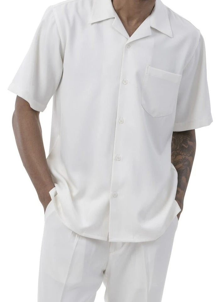 Men's 2 Piece Walking Suit Summer Short Sleeves In Cream 1 Men's 2 Piece Walking Suit Summer Short Sleeves In Cream