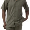 Men's 2 Piece Walking Suit Summer Short Sleeves In Olive