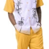 Gold Tropical Print 2 Piece Short Sleeve Walking Suit With Shorts
