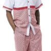 Red 2 Piece Short Sleeve Walking Suit Set Horizontal Color Block With Shorts