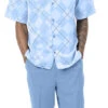 Carolina Blue 2 Piece Short Sleeve Walking Suit Argyle Pattern With Shorts