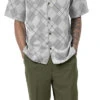 Olive 2 Piece Short Sleeve Walking Suit Argyle Pattern With Shorts