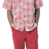 Red 2 Piece Short Sleeve Walking Suit Argyle Pattern With Shorts