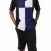Navy Color Block Walking Suit 2 Piece Short Sleeve Set With Shorts