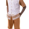Cognac Abstract Design Walking Suit 2 Piece Short Sleeve Set With Shorts